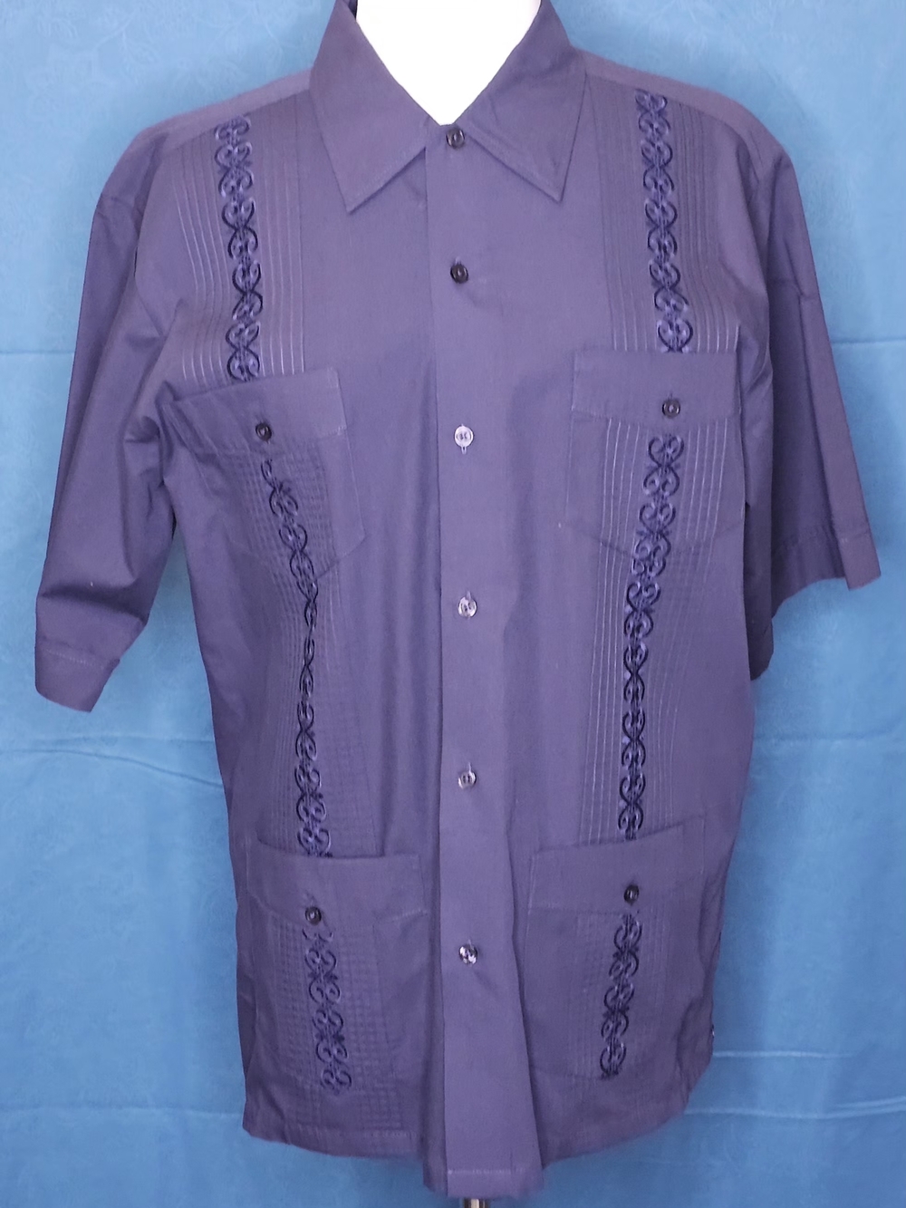 Tropicool Short-Sleeve Embroidered Button-Down Shirt - Blue